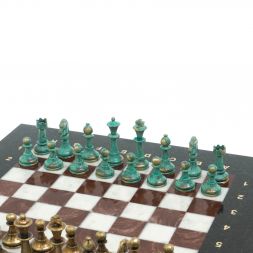 Шахматы "Стаунтон" фигуры бронза / патина 28х28 см из мрамора и лемезита