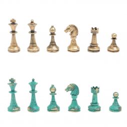 Шахматы "Стаунтон" фигуры бронза / патина 28х28 см из мрамора и лемезита