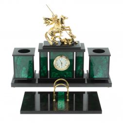 Настольный набор "Георгий Победоносец" из малахита и бронзы