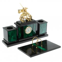 Настольный набор "Георгий Победоносец" из малахита и бронзы