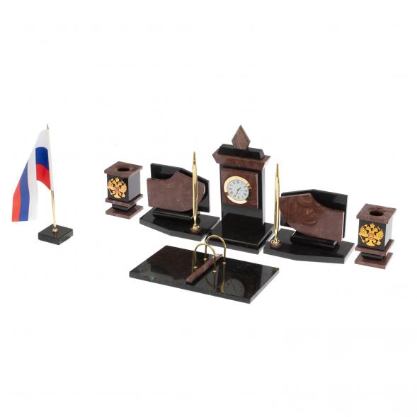 Настольный набор с гербом и флагом России камень лемезит 124682