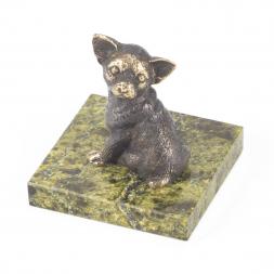 Бронзовая статуэтка "Собачка средняя №5" камень змеевик