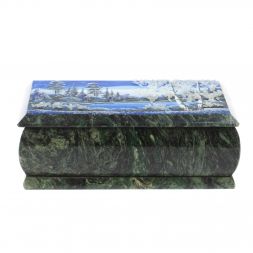 Шкатулка &amp;quot;Зимний пейзаж&amp;quot; из шабровского змеевика 18х9х6,5 см