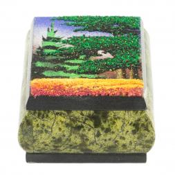 Шкатулка змеевик рисунок Осень 10х8х5 см