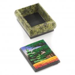 Шкатулка змеевик рисунок Осень 10х8х5 см