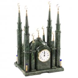 Часы "Мечеть" из камня змеевик большие