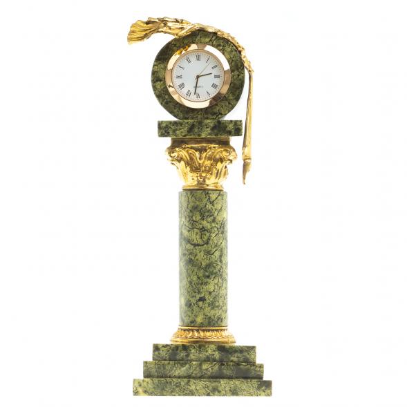 Настольные часы &amp;quot;Капитель&amp;quot; камень змеевик 113100