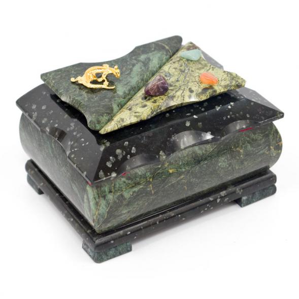 Шкатулка прямоугольная средняя камень змеевик 13,5х10х9,5 см 112043
