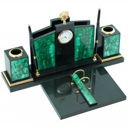 Настольный набор  из малахита "Герб"