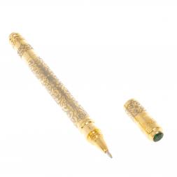Подарочная шариковая ручка с зеленым фианитом Златоуст