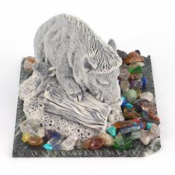 Сувенир &amp;quot;Кабан с поросятами&amp;quot; из мрамолита