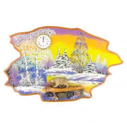 Часы с картиной &amp;quot;Медведь идет зима&amp;quot; 50х32 см каменная крошка