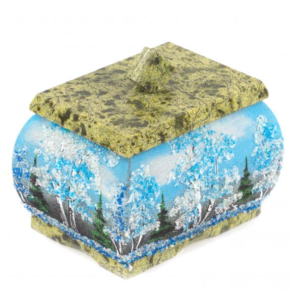 Шкатулка с рисунком &amp;quot;Зима&amp;quot; змеевик 10х7,5х9 см 121109