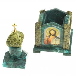 Шкатулка &amp;quot;Часовня&amp;quot; камень змеевик 14х14х24 см