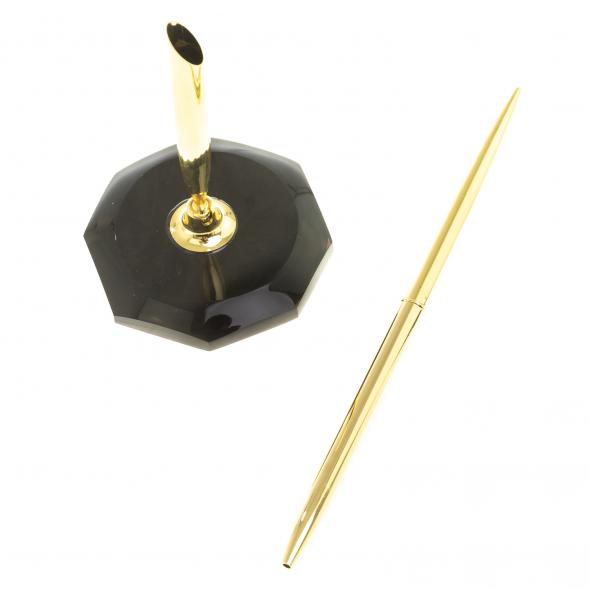Ручка металлическая на восьмиугольной подставке из черного обсидиана 7х7х20 см 122125