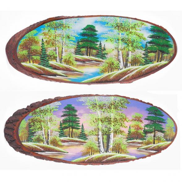 Панно на срезе дерева &amp;quot;Весна&amp;quot; горизонтальное 65-70 см каменная крошка 112243