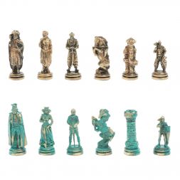Шахматы "Рыцари" фигуры бронза / патина 28х28 см из мрамора