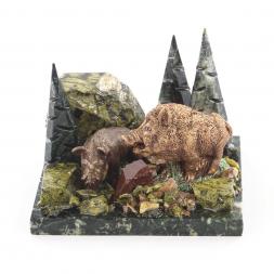 Сувенир &amp;quot;Два кабана&amp;quot; змеевик самоцветы