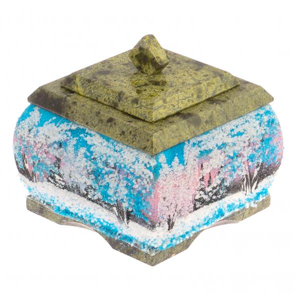 Шкатулка змеевик рисунок Зима 10х10х9 см 119903