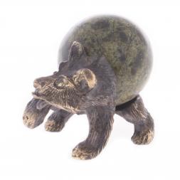 Фигурка статуэтка &amp;quot;Медведь с шаром&amp;quot; бронза камень змеевик