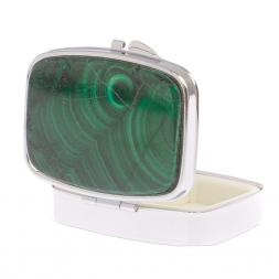 Таблетница на 2 отделения камень малахит цвет серебро