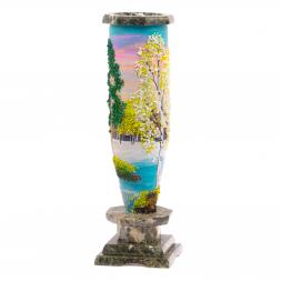 Каменная ваза с рисунком &amp;quot;Весенний пейзаж&amp;quot; 8х8х27см