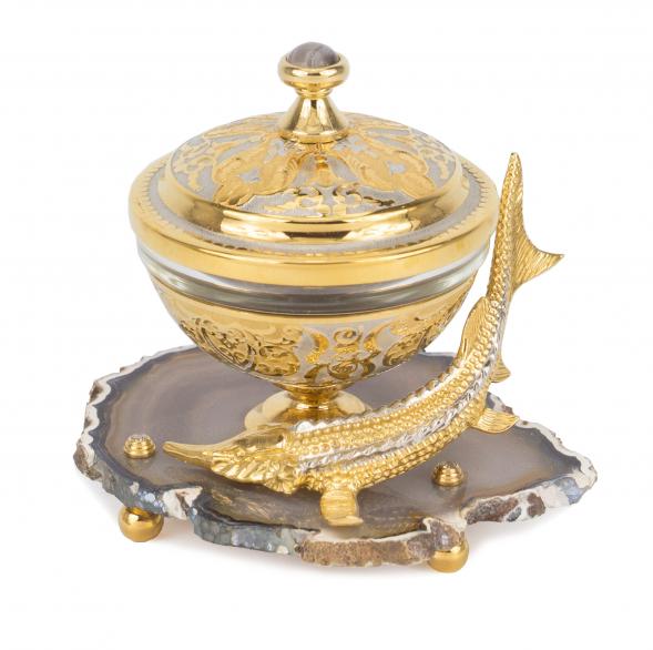 Икорница &amp;quot;Стерлядка&amp;quot; на агате в подарочной коробке Златоуст 117867