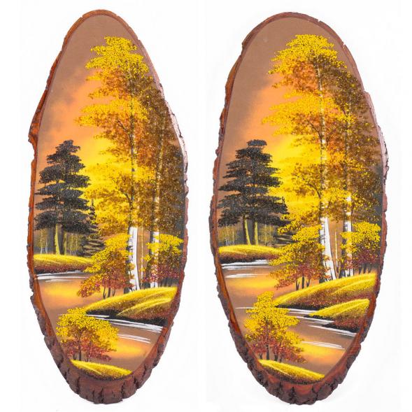 Панно на срезе дерева &amp;quot;Осень золотая&amp;quot; вертикальное 65-70 см каменная крошка 112244