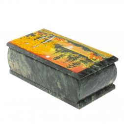 Шкатулка &amp;quot;Осенний пейзаж&amp;quot; из шабровского змеевика 18х9х6,5 см