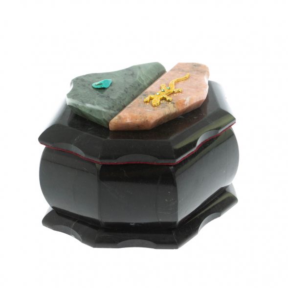 Шкатулка &amp;quot;Ракушка&amp;quot; камень змеевик / розовый мрамор 14х10х9 см 128531